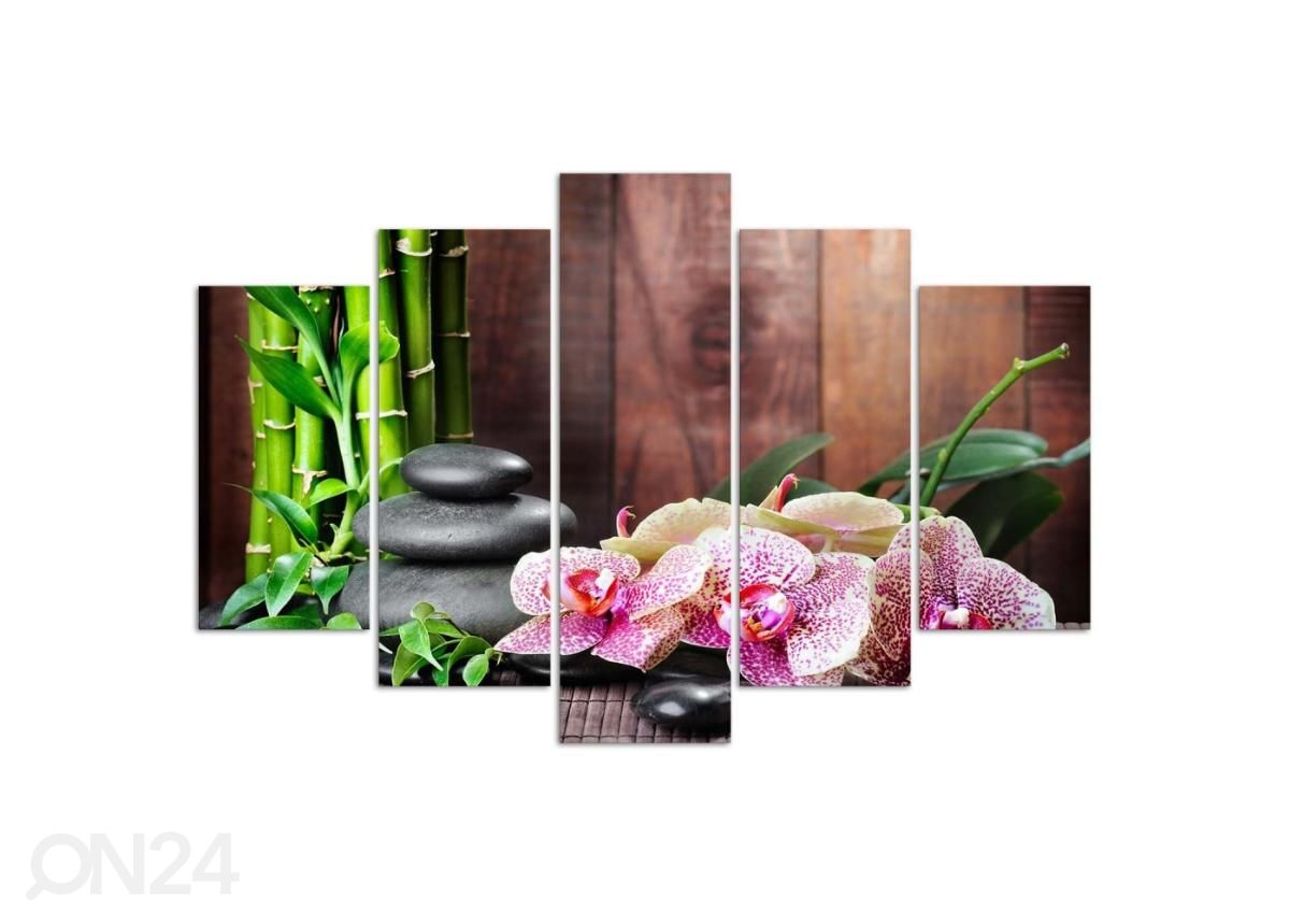 Viieosaline seinapilt Zen composition with orchid and bamboo 150x100 cm suurendatud