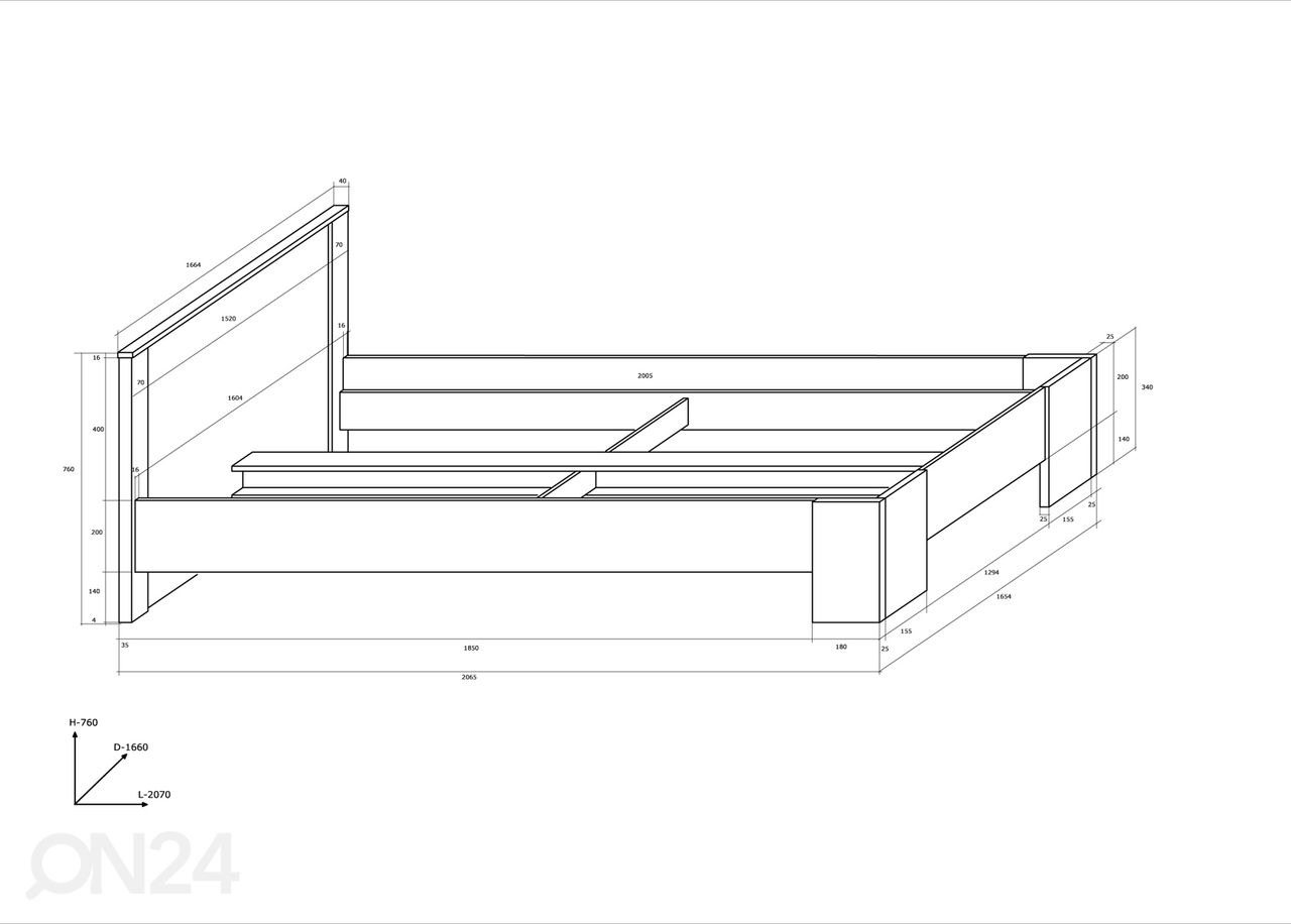 Voodi 160x200 cm suurendatud