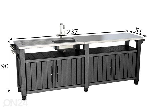 Abilaud välikööki valamuga Keter Unity Chef 51x237 cm, grafiit mõõdud