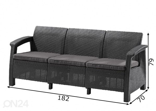 Aiadiivan Keter Corfu, Loveseat 3-ne, grafiit mõõdud