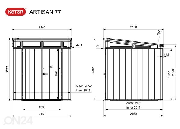 Aiamaja Keter Artisan 4 m², hall/värvitav mõõdud