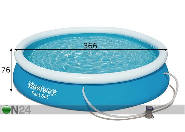 Bassein Bestway Fast Set 366x76 cm filterpumbaga mõõdud