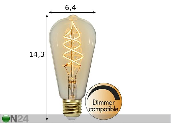 Dekoratiivne LED pirn E27 3W mõõdud