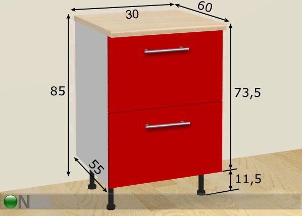 Kahe sahtliga köögikapp 30 cm mõõdud