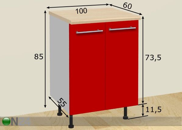 Kahe uksega köögikapp 100 cm mõõdud