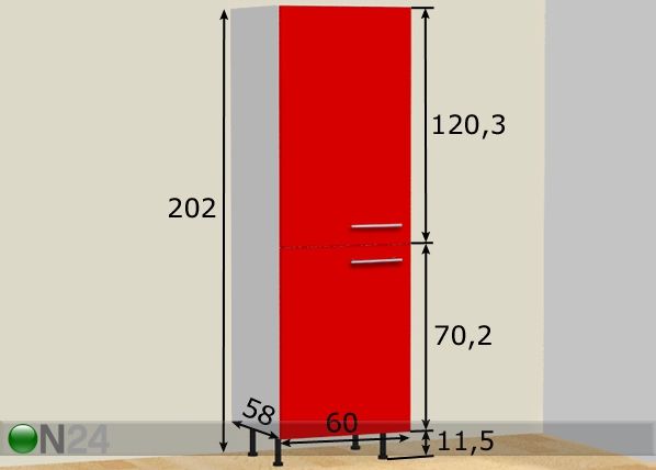 Kapp integreeritavale külmikule 60xh202 cm mõõdud