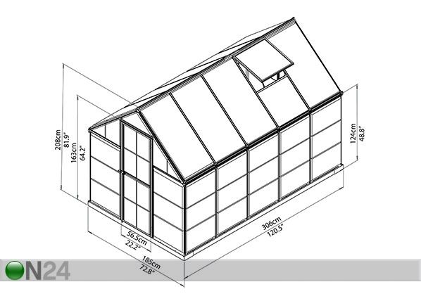 Kasvuhoone Palram Hybrid 1,85x3,06 m, 5,66 m² mõõdud