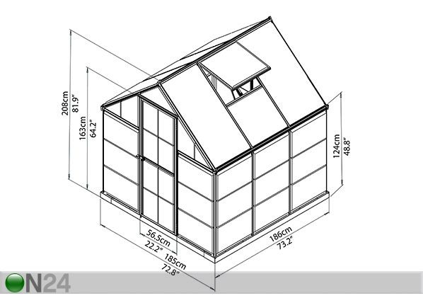 Kasvuhoone Palram Hybrid 1,86x1,86 m, 3,44 m² mõõdud