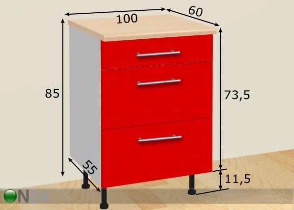 Kolme sahtliga köögikapp 100 cm mõõdud