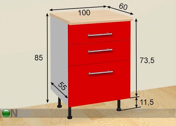 Kolme sahtliga köögikapp 100 cm mõõdud