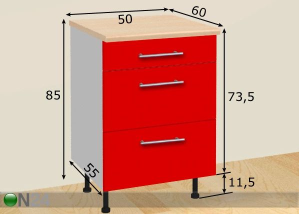 Kolme sahtliga köögikapp 50 cm mõõdud