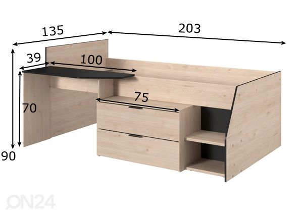 Kompaktvoodi Milky 90x200 cm mõõdud