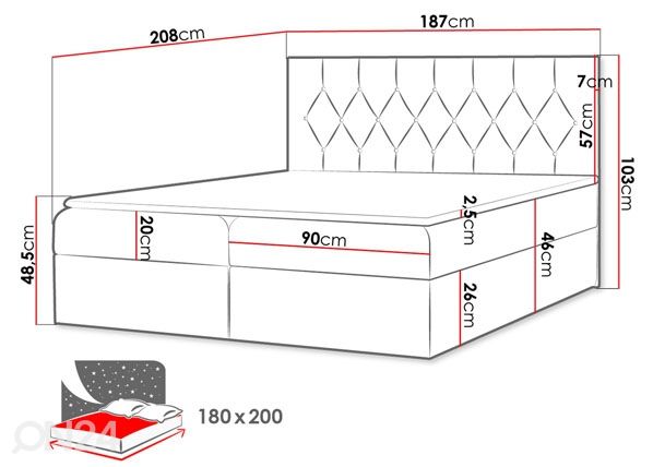 Kontinentaalvoodi Minnesota 180x200 cm mõõdud