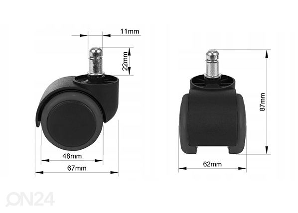 Kontoritooli rattad Ø 50 mm, 5 tk mõõdud