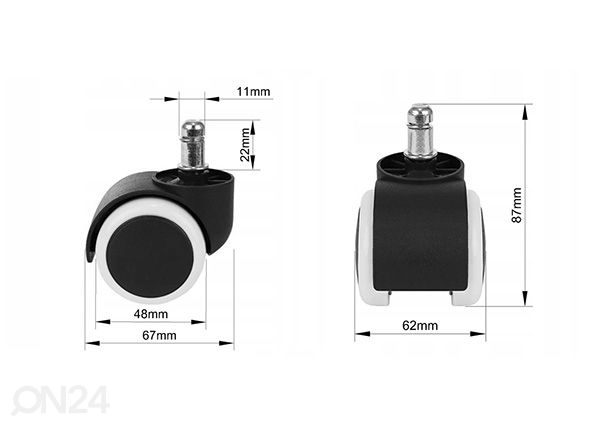 Kontoritooli rattad Ø 50 mm, 5 tk mõõdud