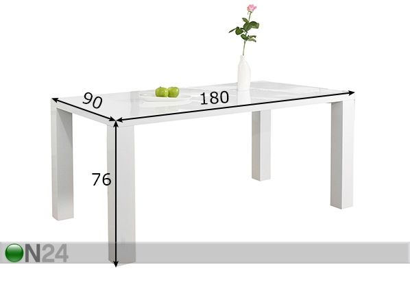 Kõrgläikega söögilaud 90x180 cm mõõdud