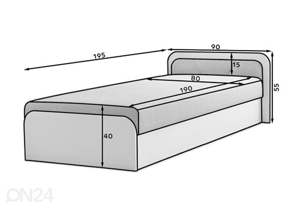 Kušett pesukastiga Pamela 80x190 cm mõõdud