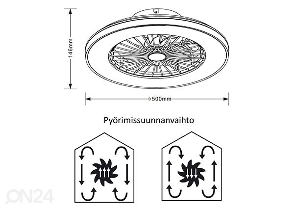 Laevalgusti-ventilaator Panama Led, must mõõdud