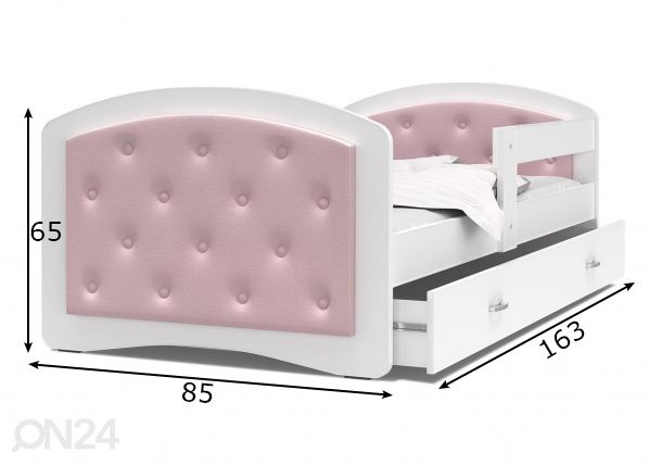 Lastevoodi komplekt 80x160 cm, valge/roosa mõõdud
