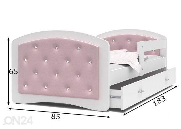 Lastevoodi komplekt 80x180 cm, valge/roosa mõõdud