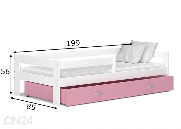 Lastevoodi komplekt 80x190 cm, valge/roosa mõõdud