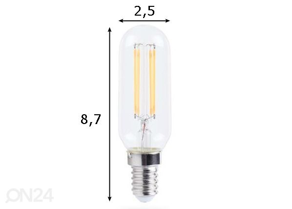 LED elektripirn hõõgniidiga E14 2 W mõõdud