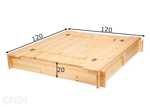 Liivakast kaane ja istmetega 120x120 cm mõõdud