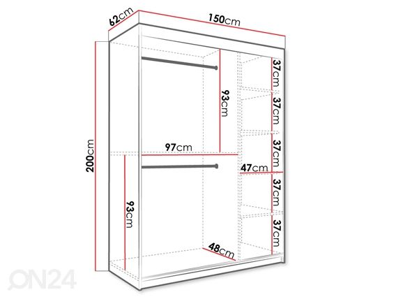 Lükandustega riidekapp 150 cm mõõdud