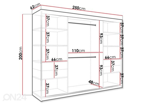 Lükandustega riidekapp 250 cm mõõdud