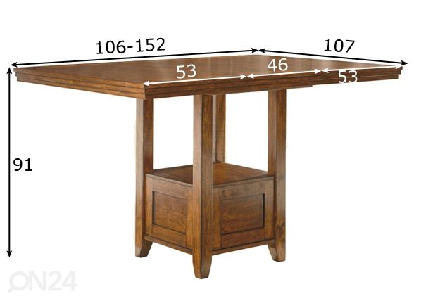 Pikendatav baarilaud 106/152x107 cm mõõdud