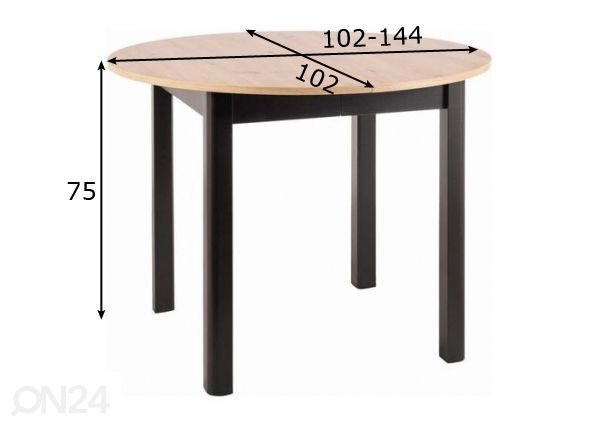 Pikendatav söögilaud 102-144x102 cm mõõdud