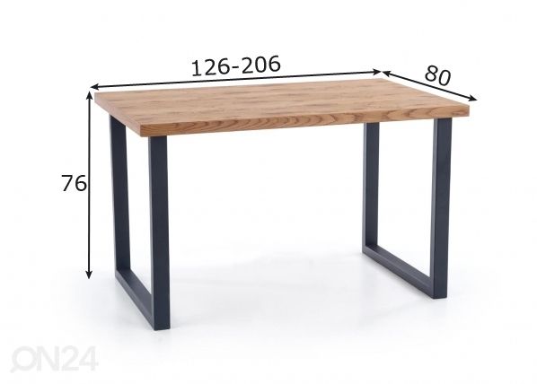 Pikendatav söögilaud 126/206x80 cm mõõdud