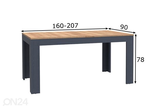 Pikendatav söögilaud 160/207x90 cm mõõdud