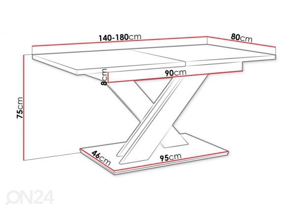 Pikendatav söögilaud 80x140-180 cm mõõdud