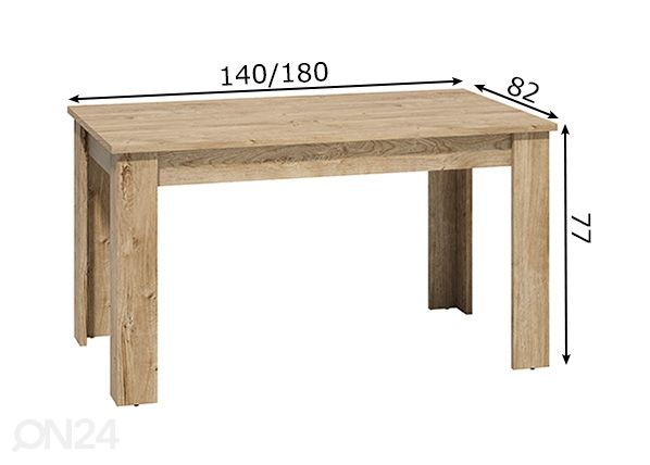 Pikendatav söögilaud 82x140-180 cm mõõdud