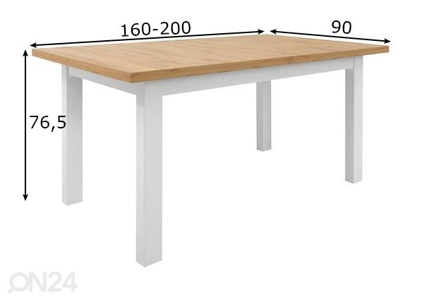 Pikendatav söögilaud 90x160-200 cm mõõdud