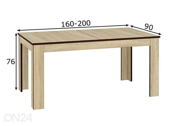 Pikendatav söögilaud 90x160-200 cm mõõdud