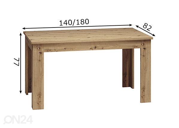 Pikendatav söögilaud Arda 82x140/180cm mõõdud