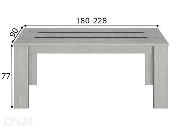 Pikendatav söögilaud Atalante 180-228x90 cm mõõdud