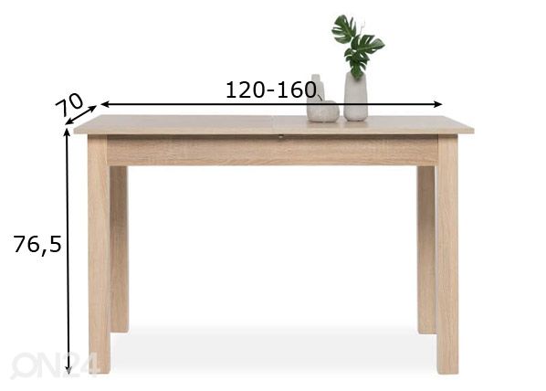 Pikendatav söögilaud Coburg 120-160x70 cm mõõdud