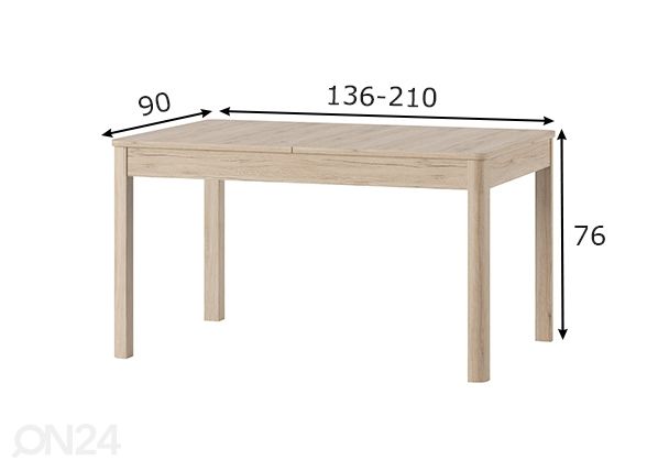 Pikendatav söögilaud Desjo 90x136-210 cm mõõdud