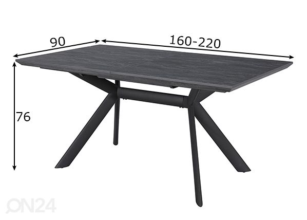 Pikendatav söögilaud Eddy 90x160-220 cm mõõdud