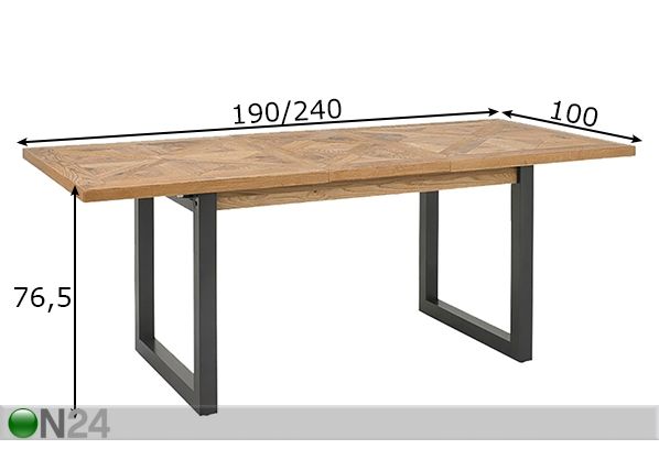 Pikendatav söögilaud Indus 100x190-240 cm mõõdud