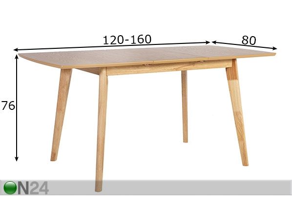 Pikendatav söögilaud Jonna 80x120-160 cm mõõdud