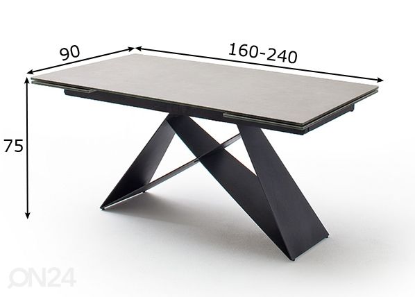 Pikendatav söögilaud Kobe 160-240x90 cm mõõdud