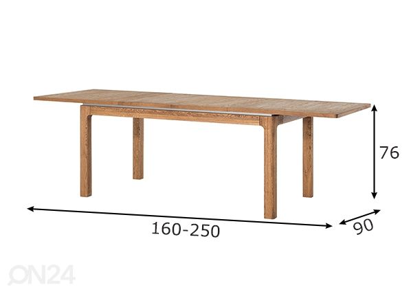 Pikendatav söögilaud Montenegro 90x160-250 cm mõõdud