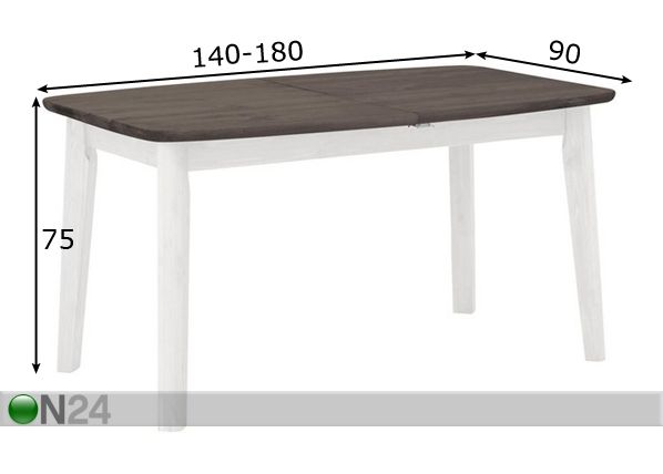 Pikendatav söögilaud Palermo 140-180x90 cm mõõdud