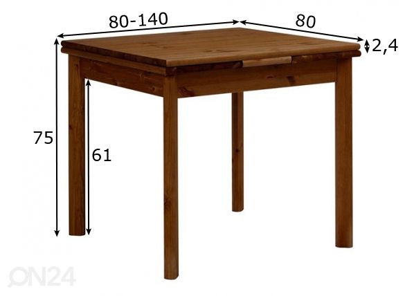 Pikendatav söögilaud Tirza 80-140 cm mõõdud