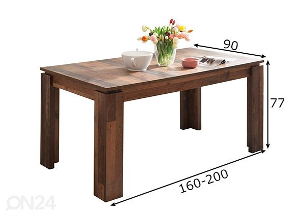 Pikendatav söögilaud Trendteam 160-200x90 cm mõõdud