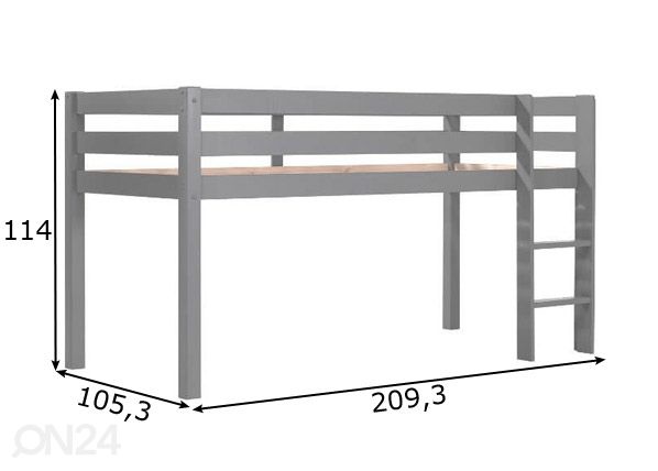 Poolkõrge narivoodi Pino 90x200 cm mõõdud